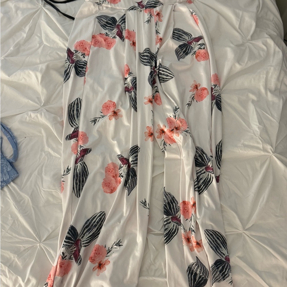 SHEIN White Floral Boot Cut Pants